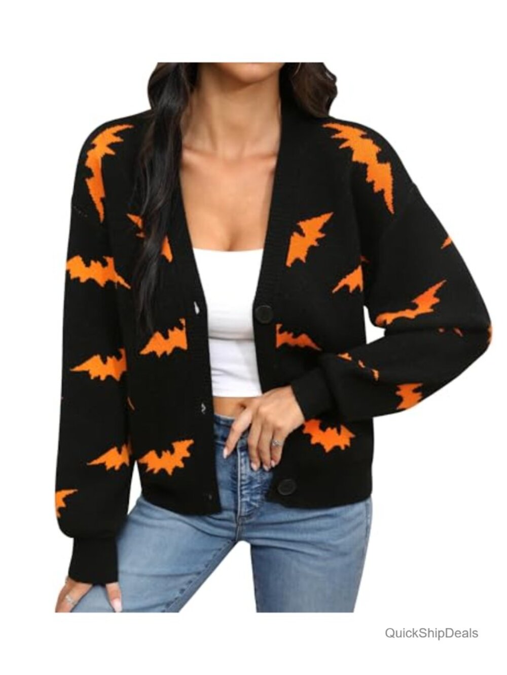 Womens Cropped Cardigan Y2K Knit Sweater Button-Down Halloween